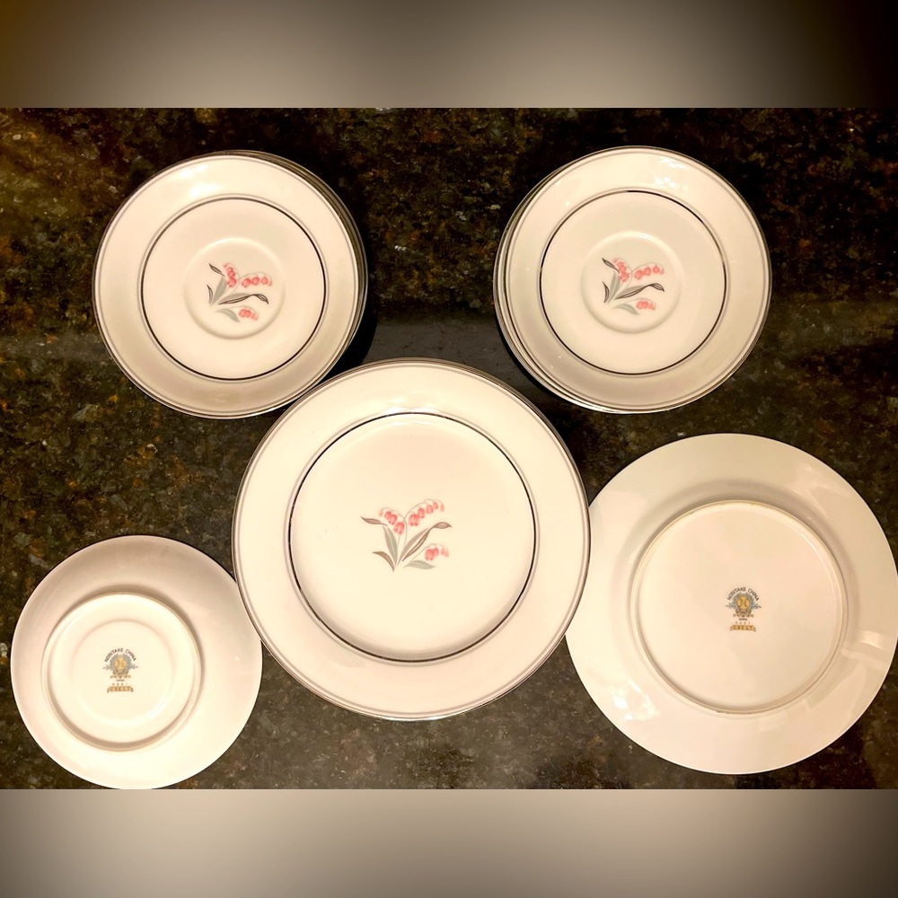 VINTAGE Noritake China Crest 5421 Salad & Saucer Plates Pink Lily Of The Valley